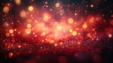 red christmas bokeh background with glowing lights and golden sparkle,cartoon illustration style
