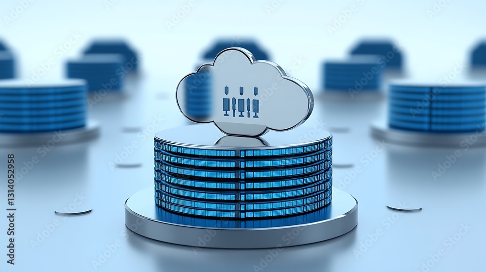 Poster modern cloud computing concept with data storage servers and cloud symbol in a digital environment