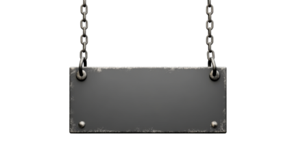blank metal sign with chain isolated on white background