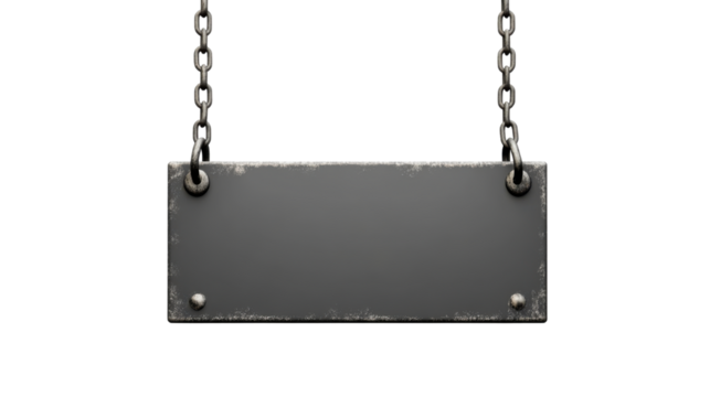 blank metal sign with chain isolated on white background