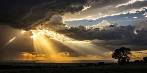 Intense Sun Rays Peeking Through Storm Clouds