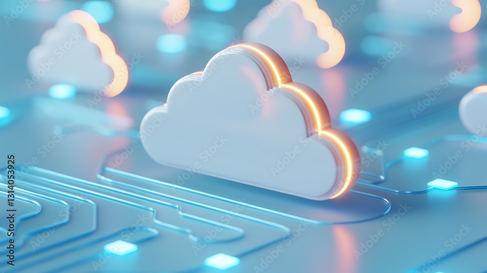 Poster modern cloud computing concept with led lights and circuit pattern for technology and digital themes