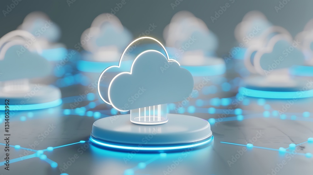 Wall mural modern cloud computing concept with glowing network icons and digital connections for technology and