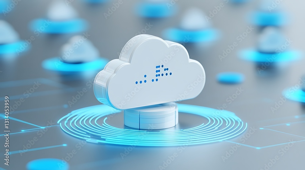 Poster modern cloud computing concept with interactive elements, digital technology, and abstract backgroun