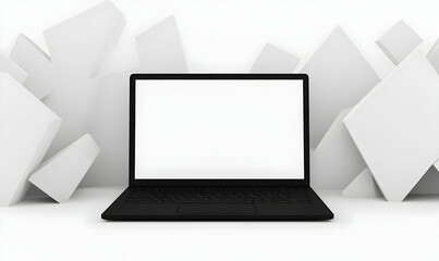 Modern Laptop on Minimalist Background with Abstract Shapes
