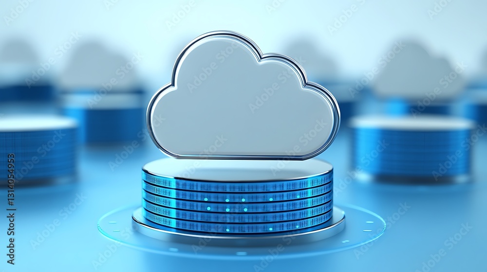 Poster modern cloud computing technology concept with data storage in a digital environment