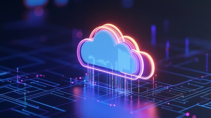 Modern Cloud Storage Concept with Neon Effects on Abstract Digital Background for Technology and Data Management