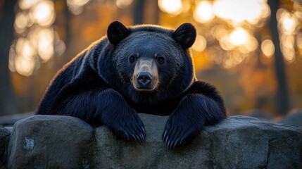 relaxed black bear resting comfortably on a sunny day