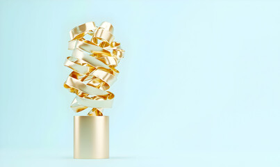 Golden Spiral Sculpture Against Soft Blue Background
