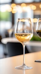 Two elegant wine glasses positioned on table creating an inviting atmosphere for business networking and social interaction