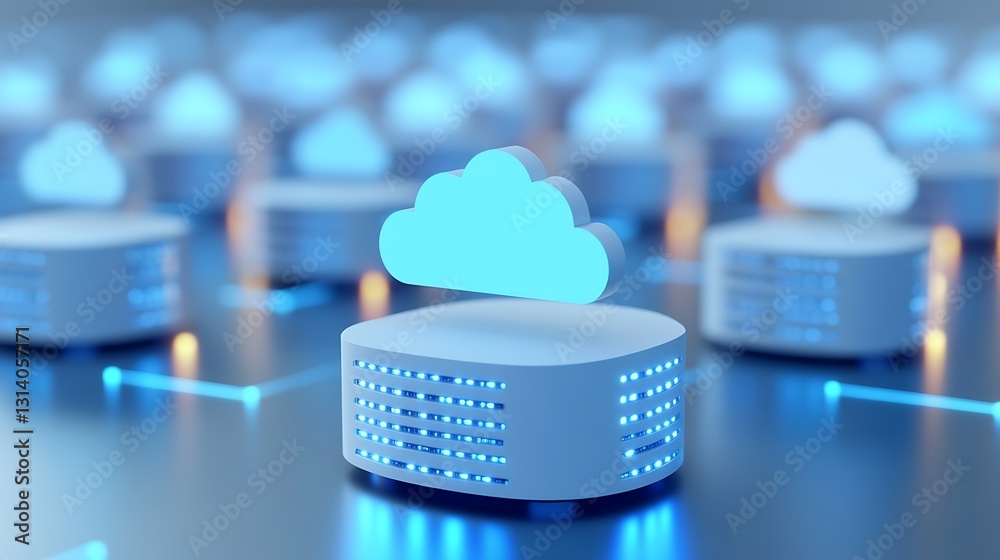 Poster modern data storage architecture with cloud computing nodes and network connections in digital envir