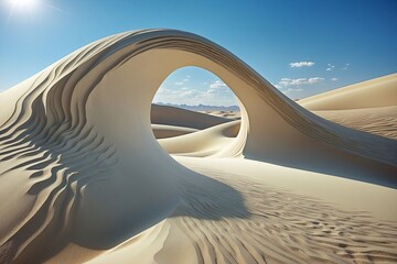 wind sculpts landscape, creating serene aesthetics with delicate and mesmerizing ripples on white sand dunes, displaying fine patterns and subtle textures