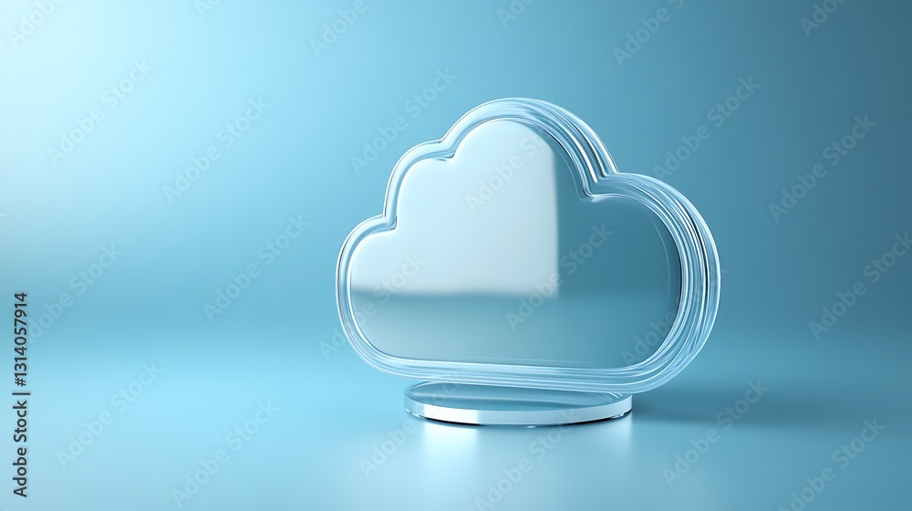 Poster modern glossy cloud icon on soft blue background for digital technology and cloud computing concepts