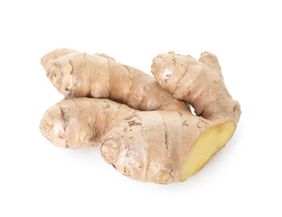 Fresh ginger isolated on white. Root vegetable