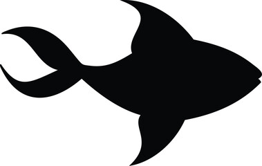Black silhouette of a fish with intricate scales isolated on a transparent background with PNG