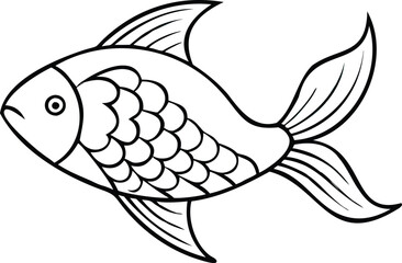 Elegant line art of a fish with intricate scales isolated on a transparent background with PNG
