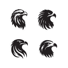 Eagle bird black soild silhouette bundle isolated on white background, clip art logo icon set