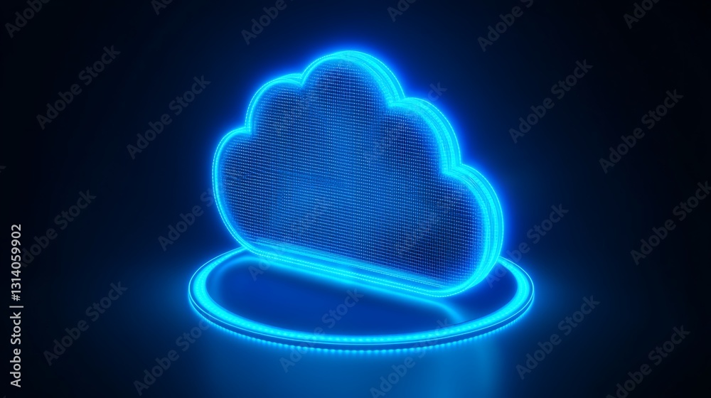 Poster neon cloud icon with bright glow effect for digital concepts and technology theme
