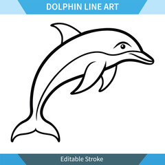 Elegant Dolphin Line Art Editable Vector Illustration ,  Simple, elegant design, marine life artwork.