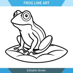 Adorable Frog Line Art vector illustration,  perfect for coloring pages or digital design. Editable stroke for easy customization.