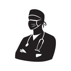 Unwavering Surgeon silhouette, standing firm in the face of medical crises - Surgeon illustration - Minimalist Surgeon vector - Profession silhouette
