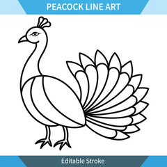 Elegant Peacock Line Art Editable Vector Illustration Design