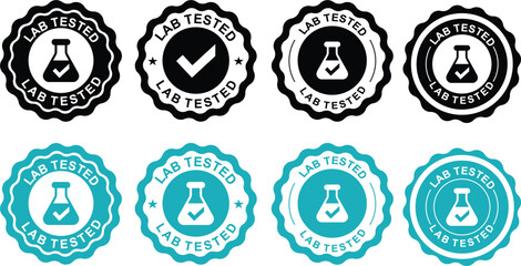 Lab tested round icons, lab tested labels set