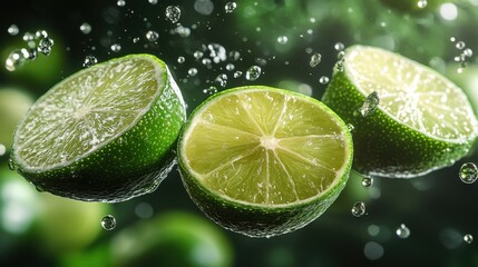 set of sliced lime falling isolated on transparent background