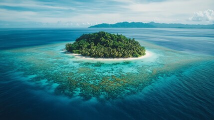 Fototapeta premium Serene Aerial View of Tropical Island Surrounded by Clear Waters