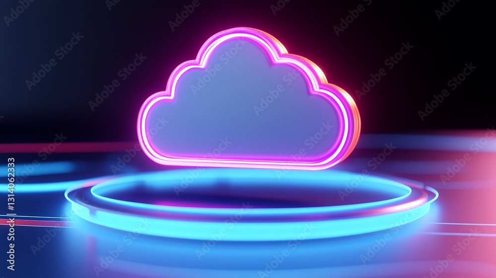 Wall mural vibrant neon cloud icon illuminated by colorful light on abstract background for digital concepts an