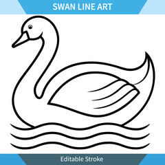 Elegant Swan Line Art Editable Vector Illustration, Printable, Water Bird