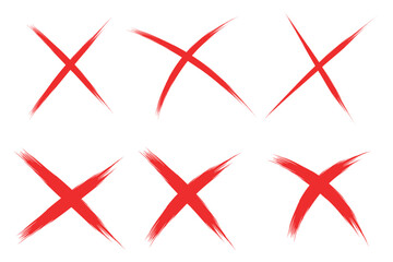 Set of hand drawn red cross mark icon