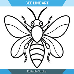 Simple Bee Line Art Drawing, Editable Vector Illustration
