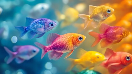 Naklejka premium Colorful Goldfish Swimming Gracefully in Vibrant Aquarium Water
