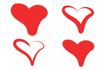 Set of hand drawn red heart vector illustration design element