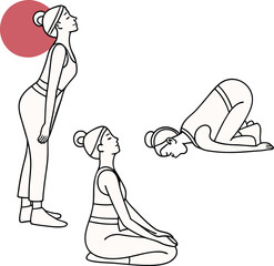 Yoga and meditation poses in minimal line art style