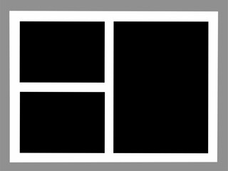 Blank photo frame design, vector collage template layout of three photo frames