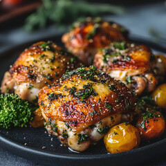 Perfectly Cooked Chicken Thighs with Fresh Parsley - Tender and Crispy Chicken Thighs with Savory Sauce