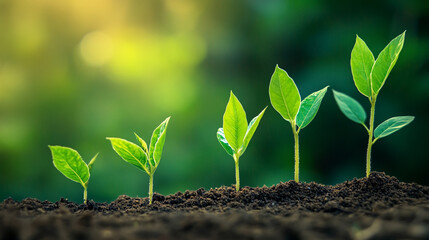 Fototapeta premium Growing green seedlings in rich soil nature spring growth eco life plant young small fresh earth
