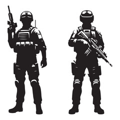 Jungle Fighter Soldier silhouette, blending into the wild - Soldier illustration - Minimalist Soldier vector - Profession silhouette

