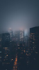 Obraz premium Night-time view of global bank headquarters with glowing logo and city skyline