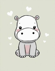Fototapeta premium Adorable Baby Hippo Sketch