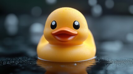 smiling yellow rubber duck toy isolated on transparent background