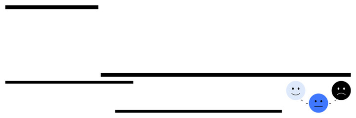 Horizontal lines with a gradient of emotive faces transitioning from happy to neutral to sad highlight emotional range. Ideal for emotional intelligence, feedback, psychology, evaluation
