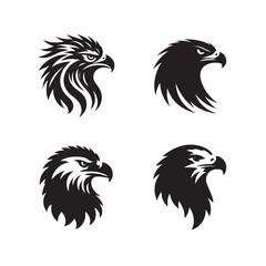 Eagle bird black soild silhouette bundle isolated on white background, clip art logo icon set