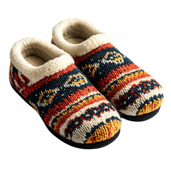 A Pair of Winter Slippers with Knitted Patterns and Fl Isolated on Transparent Background