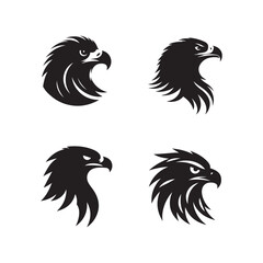 Fototapeta premium Eagle bird black soild silhouette bundle isolated on white background, clip art logo icon set