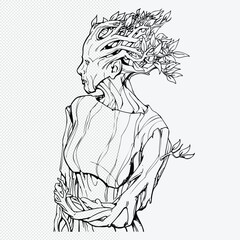 sketch of a tree woman