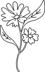 Cute mushroom, flowers, ribbon, cloud coloring page illustration, black white outline coloring book for kids