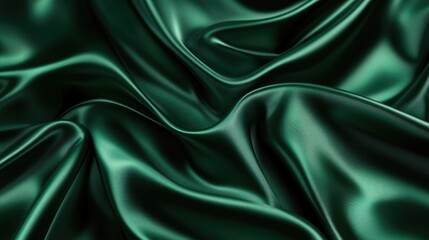 Fototapeta premium Flowing green satin fabric with soft folds and glossy sheen